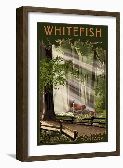 Whitefish, Montana - Deer and Fawns-Lantern Press-Framed Art Print