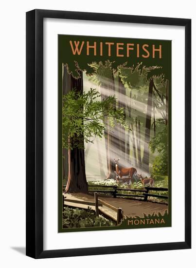 Whitefish, Montana - Deer and Fawns-Lantern Press-Framed Art Print