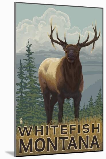 Whitefish, Montana - Elk Scene-Lantern Press-Mounted Art Print