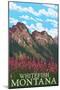 Whitefish, Montana - Fireweed and Mountains-Lantern Press-Mounted Art Print