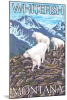 Whitefish, Montana - Mountain Goat Family-Lantern Press-Mounted Art Print