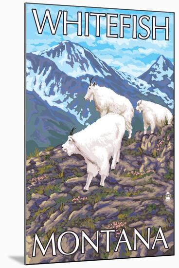 Whitefish, Montana - Mountain Goat Family-Lantern Press-Mounted Art Print