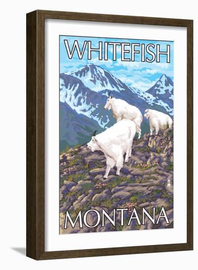 Whitefish, Montana - Mountain Goat Family-Lantern Press-Framed Art Print