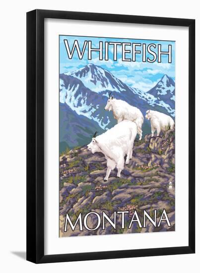 Whitefish, Montana - Mountain Goat Family-Lantern Press-Framed Art Print