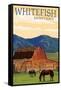 Whitefish, Montana - Red Barn and Horses-Lantern Press-Framed Stretched Canvas