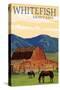 Whitefish, Montana - Red Barn and Horses-Lantern Press-Stretched Canvas