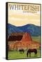 Whitefish, Montana - Red Barn and Horses-Lantern Press-Framed Stretched Canvas