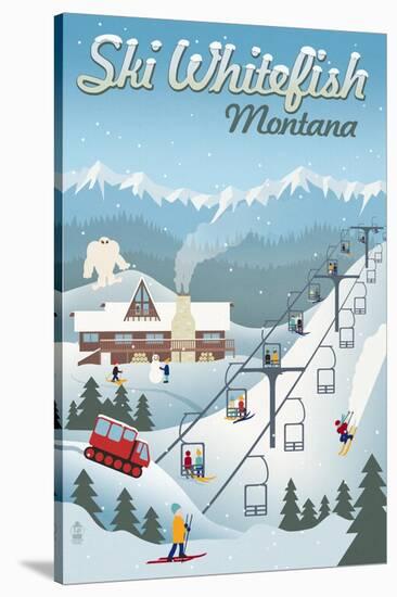 Whitefish, Montana - Retro Ski Resort-Lantern Press-Stretched Canvas