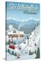 Whitefish, Montana - Retro Ski Resort-Lantern Press-Stretched Canvas