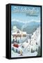 Whitefish, Montana - Retro Ski Resort-Lantern Press-Framed Stretched Canvas