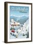 Whitefish, Montana - Retro Ski Resort-Lantern Press-Framed Art Print