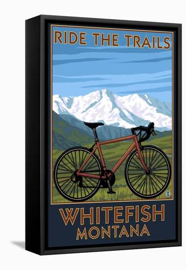 Whitefish, Montana - Ride the Trails-Lantern Press-Framed Stretched Canvas