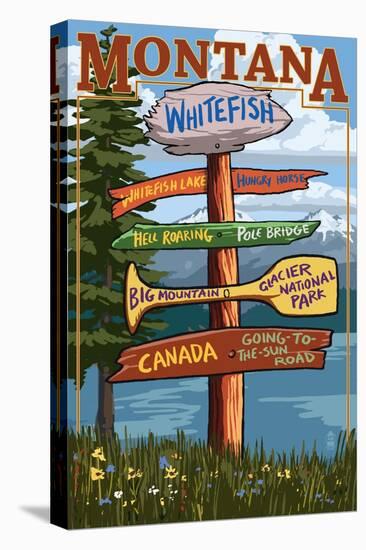 Whitefish, Montana - Sign Destinations-Lantern Press-Stretched Canvas