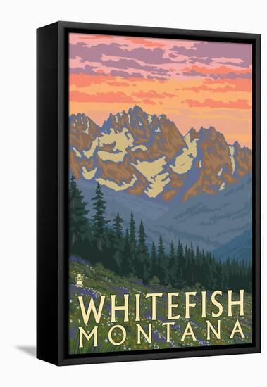 Whitefish, Montana - Spring Flowers-Lantern Press-Framed Stretched Canvas