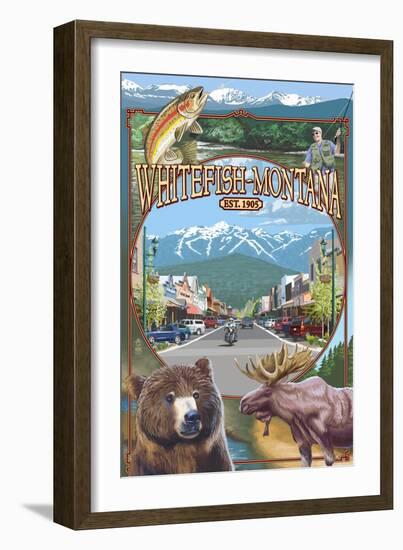 Whitefish, Montana Town Views-Lantern Press-Framed Art Print