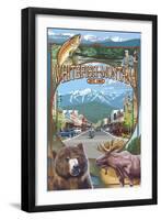 Whitefish, Montana Town Views-Lantern Press-Framed Art Print
