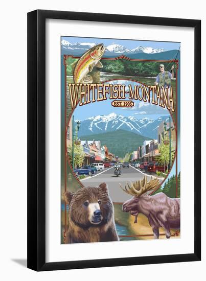 Whitefish, Montana Town Views-Lantern Press-Framed Art Print