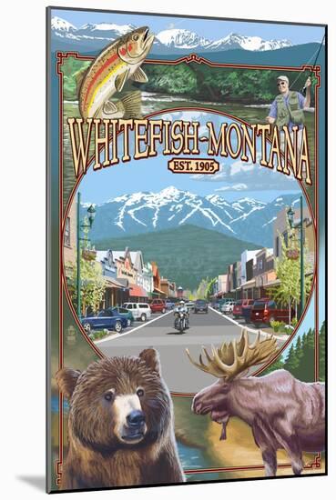 Whitefish, Montana Town Views-Lantern Press-Mounted Art Print