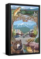 Whitefish, Montana Town Views-Lantern Press-Framed Stretched Canvas