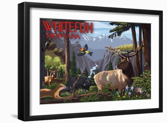 Whitefish, Montana - Wildlife Utopia-Lantern Press-Framed Art Print