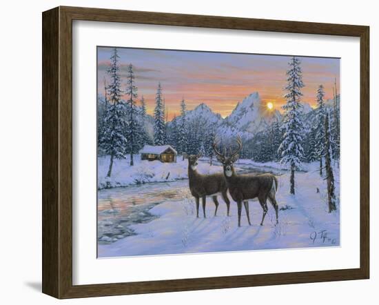 Whitetail and Cabin-Jeff Tift-Framed Giclee Print