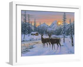 Whitetail and Cabin-Jeff Tift-Framed Giclee Print