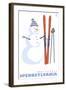 Whitetail, Pennsylvania, Snowman with Skis-Lantern Press-Framed Art Print