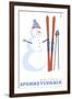 Whitetail, Pennsylvania, Snowman with Skis-Lantern Press-Framed Art Print