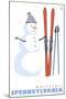 Whitetail, Pennsylvania, Snowman with Skis-Lantern Press-Mounted Art Print