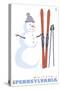 Whitetail, Pennsylvania, Snowman with Skis-Lantern Press-Stretched Canvas