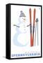 Whitetail, Pennsylvania, Snowman with Skis-Lantern Press-Framed Stretched Canvas