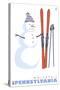 Whitetail, Pennsylvania, Snowman with Skis-Lantern Press-Stretched Canvas