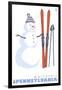 Whitetail, Pennsylvania, Snowman with Skis-Lantern Press-Framed Art Print