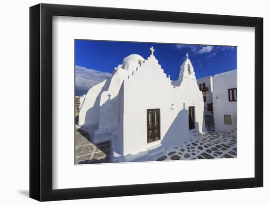 Whitewashed Panagia Paraportiani, Mykonos most famous church, under a blue sky, Mykonos Town (Chora-Eleanor Scriven-Framed Photographic Print