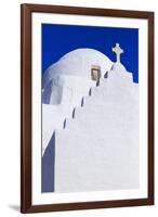 Whitewashed Panagia Paraportiani, Mykonos most famous church, under a blue sky, Mykonos Town (Chora-Eleanor Scriven-Framed Photographic Print
