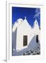 Whitewashed Panagia Paraportiani, Mykonos most famous church, under a blue sky, Mykonos Town (Chora-Eleanor Scriven-Framed Photographic Print