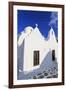 Whitewashed Panagia Paraportiani, Mykonos most famous church, under a blue sky, Mykonos Town (Chora-Eleanor Scriven-Framed Photographic Print