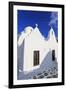 Whitewashed Panagia Paraportiani, Mykonos most famous church, under a blue sky, Mykonos Town (Chora-Eleanor Scriven-Framed Photographic Print