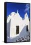 Whitewashed Panagia Paraportiani, Mykonos most famous church, under a blue sky, Mykonos Town (Chora-Eleanor Scriven-Framed Stretched Canvas