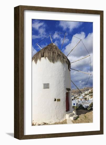 Whitewashed windmill and houses, Mykonos Town (Chora), Mykonos, Cyclades, Greek Islands, Greece, Eu-Eleanor Scriven-Framed Photographic Print