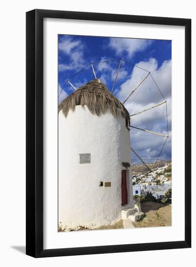 Whitewashed windmill and houses, Mykonos Town (Chora), Mykonos, Cyclades, Greek Islands, Greece, Eu-Eleanor Scriven-Framed Photographic Print