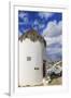 Whitewashed windmill and houses, Mykonos Town (Chora), Mykonos, Cyclades, Greek Islands, Greece, Eu-Eleanor Scriven-Framed Premium Photographic Print