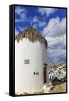 Whitewashed windmill and houses, Mykonos Town (Chora), Mykonos, Cyclades, Greek Islands, Greece, Eu-Eleanor Scriven-Framed Stretched Canvas