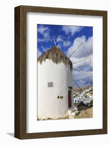 Whitewashed windmill and houses, Mykonos Town (Chora), Mykonos, Cyclades, Greek Islands, Greece, Eu-Eleanor Scriven-Framed Photographic Print