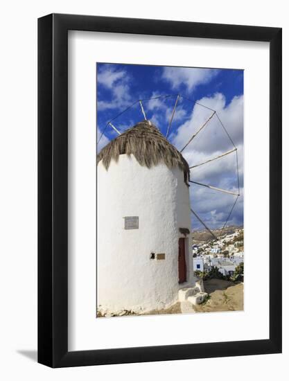 Whitewashed windmill and houses, Mykonos Town (Chora), Mykonos, Cyclades, Greek Islands, Greece, Eu-Eleanor Scriven-Framed Photographic Print