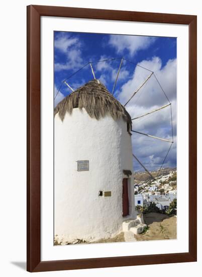 Whitewashed windmill and houses, Mykonos Town (Chora), Mykonos, Cyclades, Greek Islands, Greece, Eu-Eleanor Scriven-Framed Photographic Print