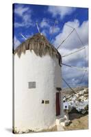 Whitewashed windmill and houses, Mykonos Town (Chora), Mykonos, Cyclades, Greek Islands, Greece, Eu-Eleanor Scriven-Stretched Canvas