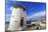 Whitewashed windmill, view of Mykonos Town (Chora) and cruise ships in distance, Mykonos, Cyclades,-Eleanor Scriven-Mounted Photographic Print