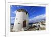 Whitewashed windmill, view of Mykonos Town (Chora) and cruise ships in distance, Mykonos, Cyclades,-Eleanor Scriven-Framed Photographic Print