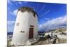 Whitewashed windmill, view of Mykonos Town (Chora) and cruise ships in distance, Mykonos, Cyclades,-Eleanor Scriven-Mounted Photographic Print